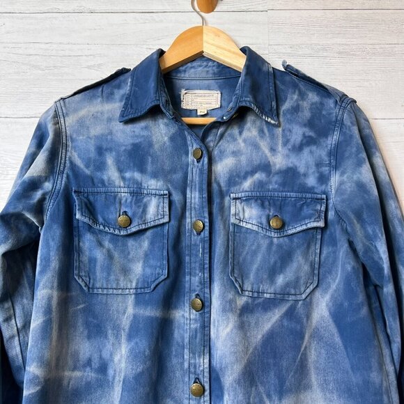 Current Elliott Shacket Womens SZ 2/M Blue & White Tie Dye Button Down Chambray - Picture 7 of 16